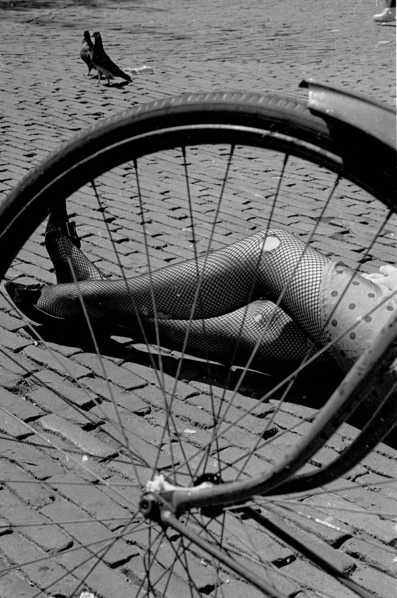 meisje, fiets, bene, leidseplein, punk, duiven, jaren, 80, amsterdam, straat, fotografie