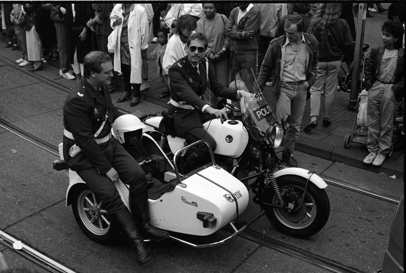 leidseplein, amsterdam, politie, motor, zijspan, jaren, 80, judocus
