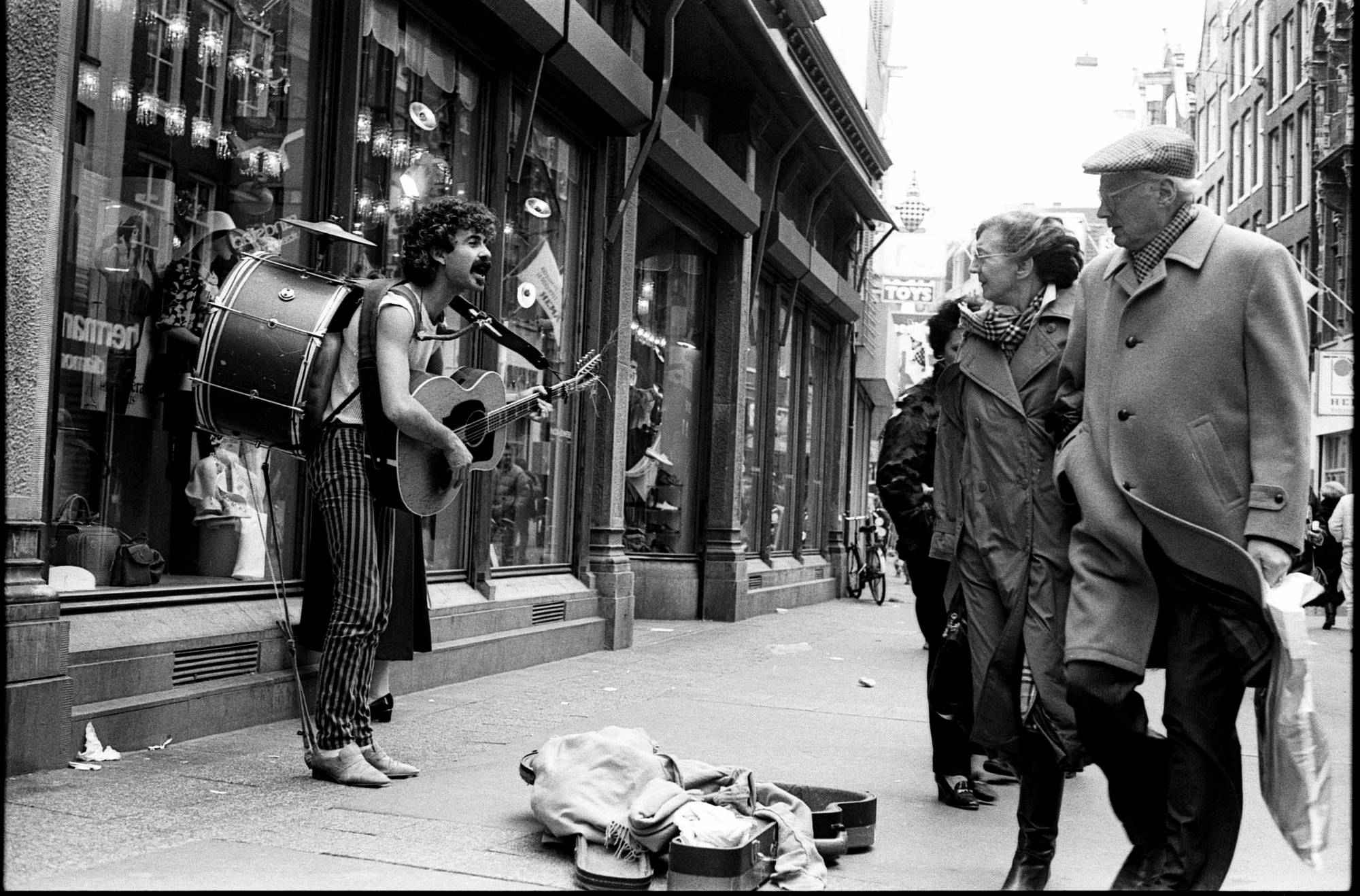 straat, muzikant, leidsestraat, amsterdam, jaren, 80, straat, fotografie, judocus