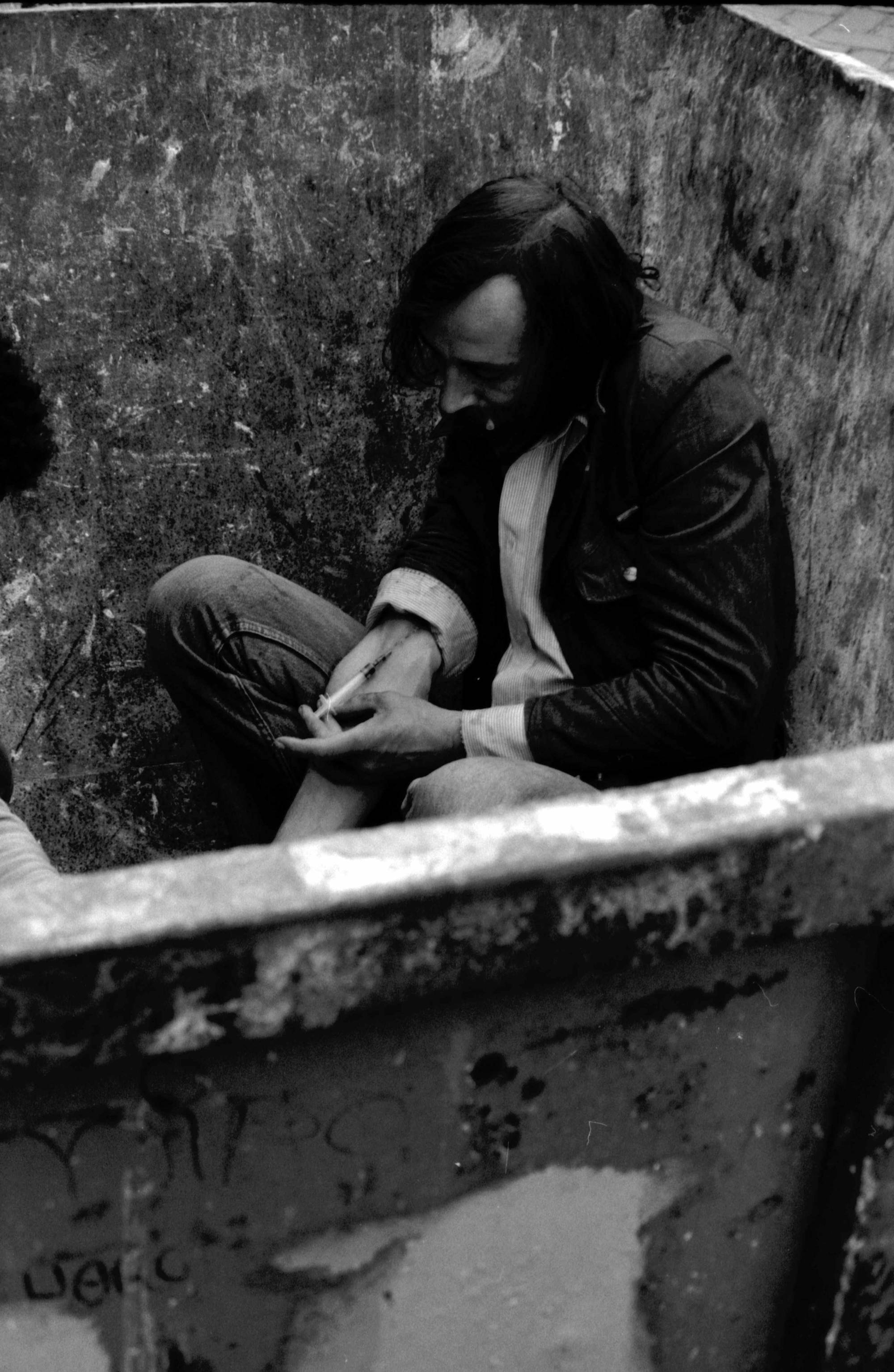 foto, junk, container, nieuwmarkt, heroine, amsterdam, jaren, 80, judocus