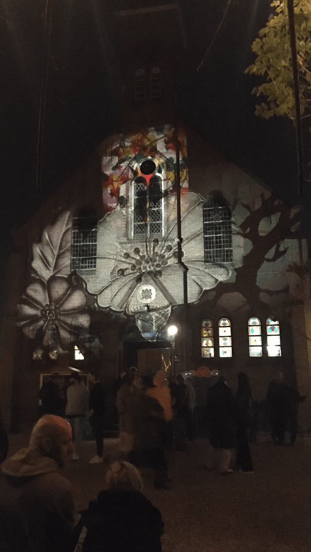 Ruigoord, kerk, projecties, dia, judocus, vj, dj Isis, beltane, 2023, visuals
